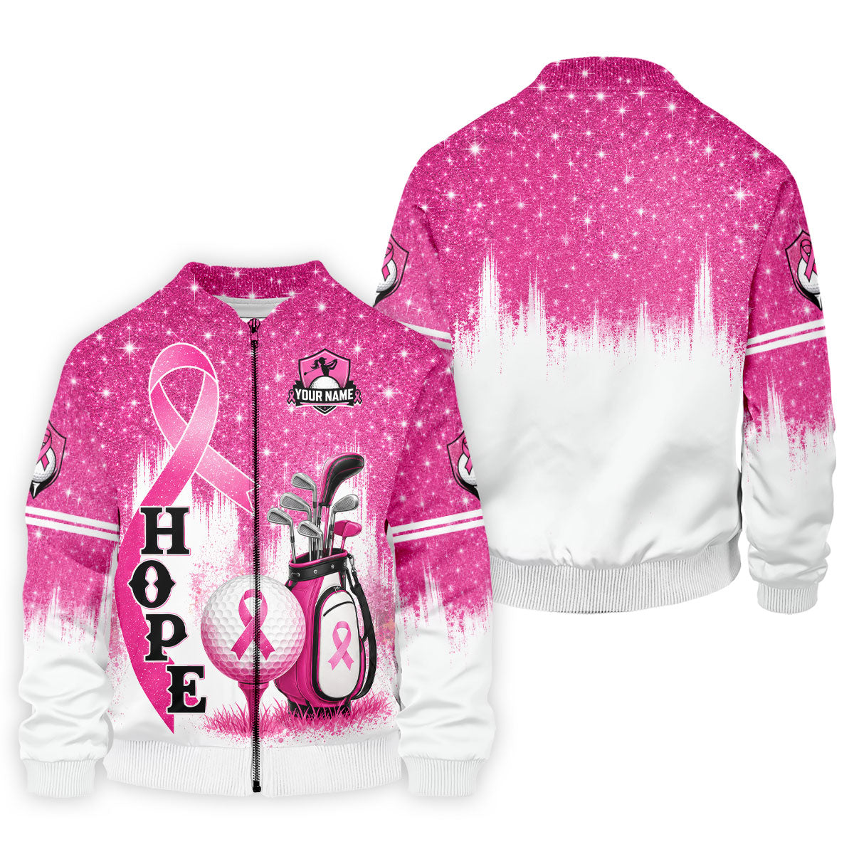Custom Female Golfer Hope Breast Cancer Polo Shirt, Golf Shirts For Men, Mens Golf Apparel