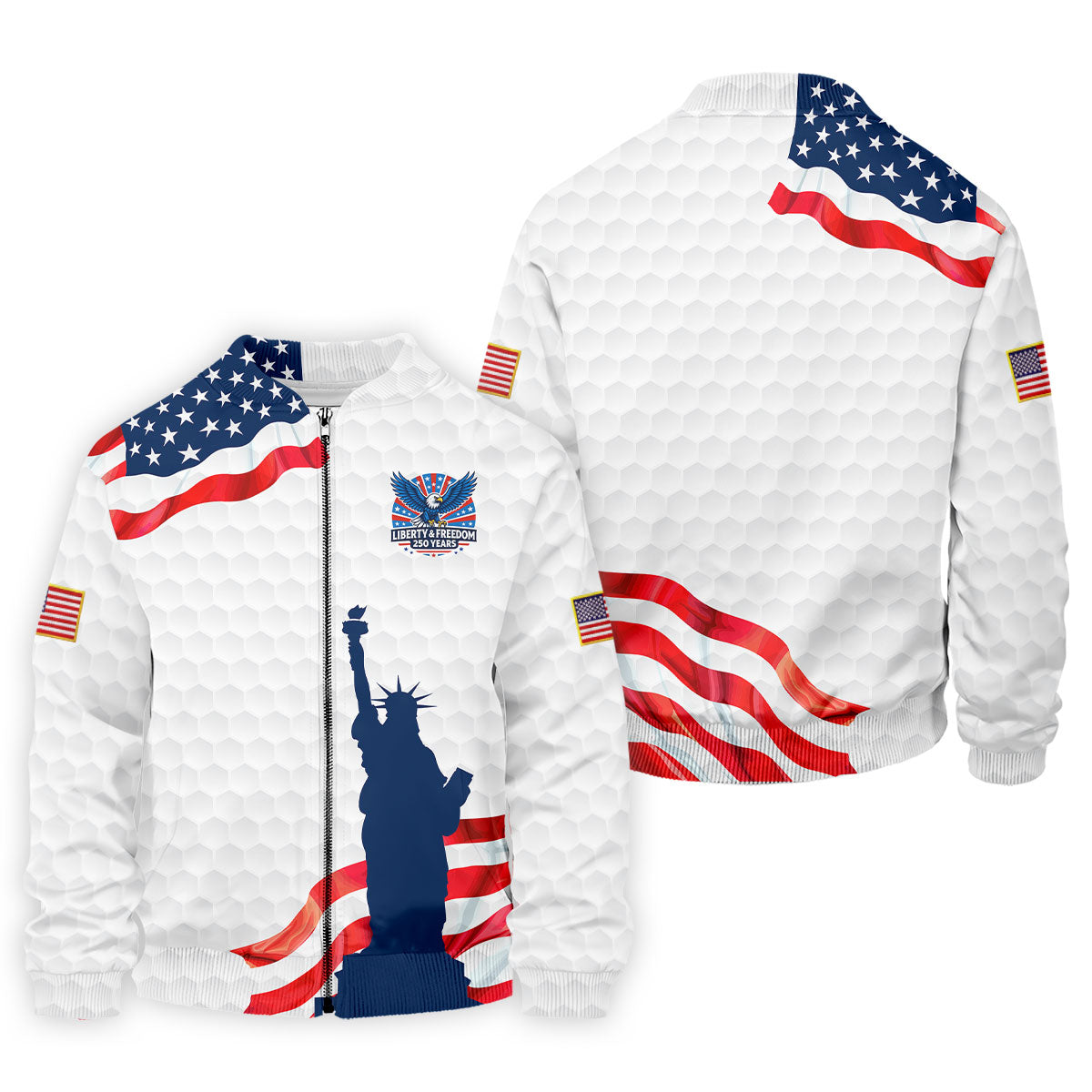 Liberty And Freedom 250 Years Golf Ball Pattern Patriotic Golf Shirt, 4th Of July Polo Shirts For Men