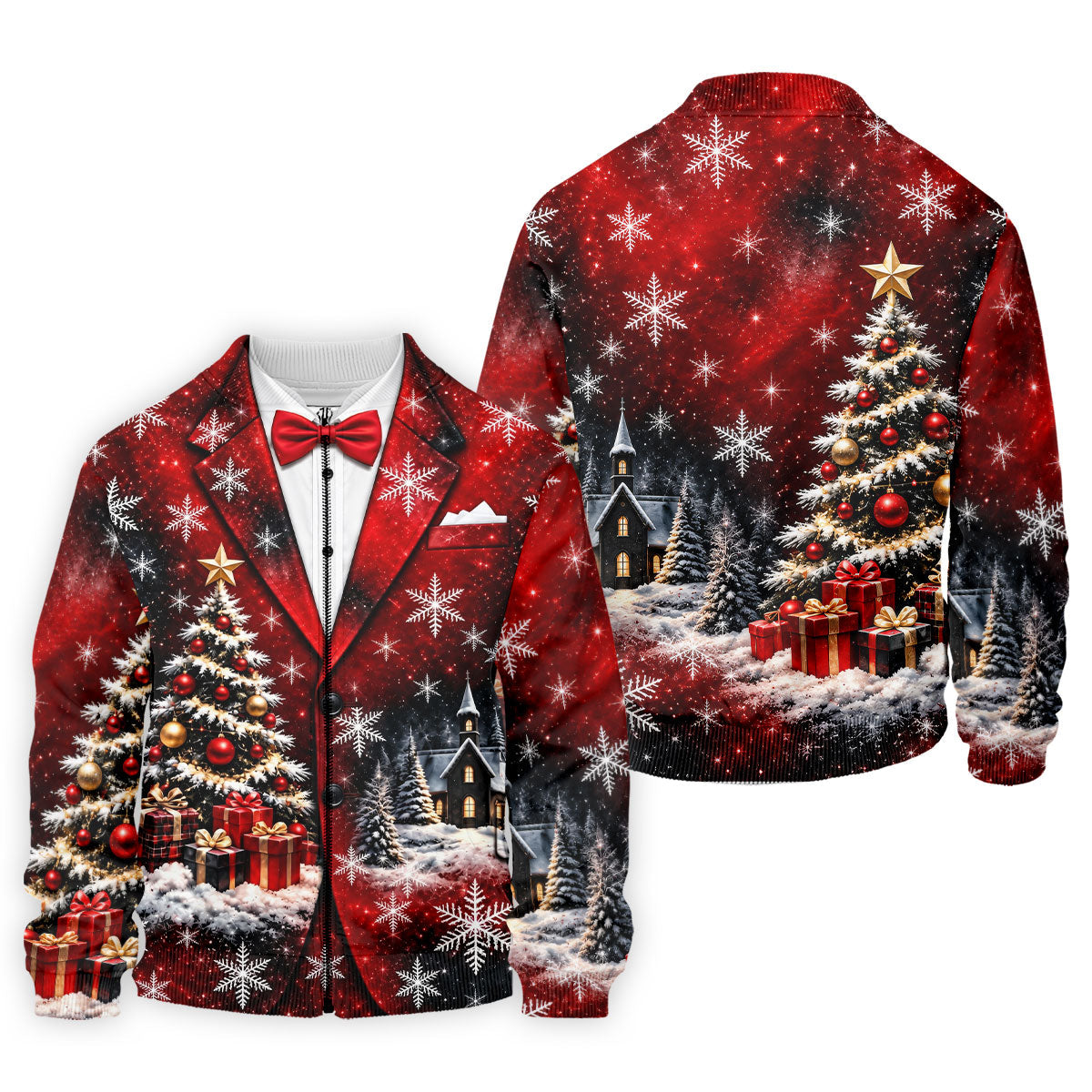 Tuxedo Tree Snowflakes Christmas Golf Shirt, Golf Shirts For Men, Mens Golf Apparel