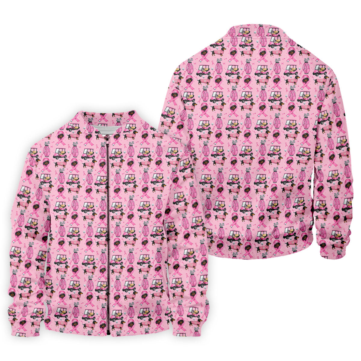 Cute Dog Golf Cart Breast Cancer Ribbon Polo Shirt, Men's Golf Shirt, Mens Golf Apparel