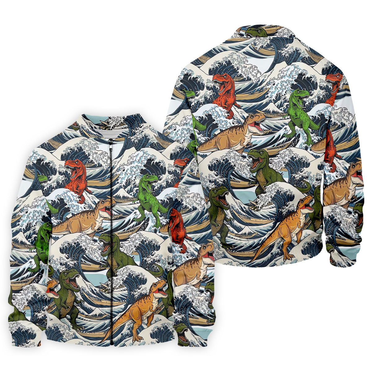 T Rex Surfing Great Wave Golf Polo Shirt, Men's Golf Shirt, Printed Golf Shirts