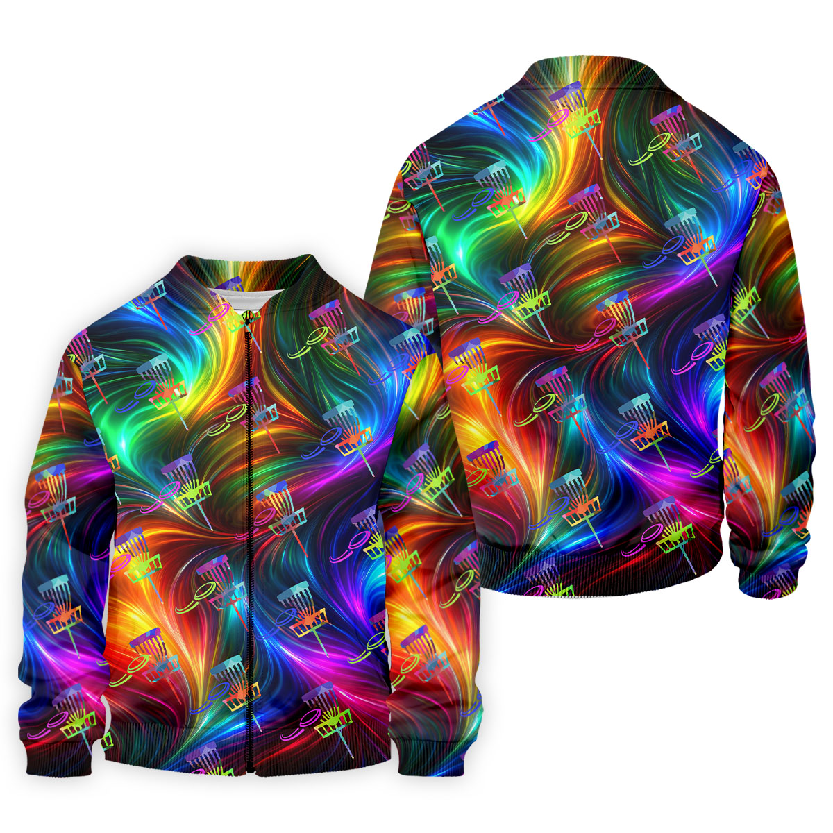 Colorful Disc Golf Basket Swirl Pattern Polo Shirt, Printed Golf Shirts, Hawaiian Golf Shirt, Mens Golf Apparel