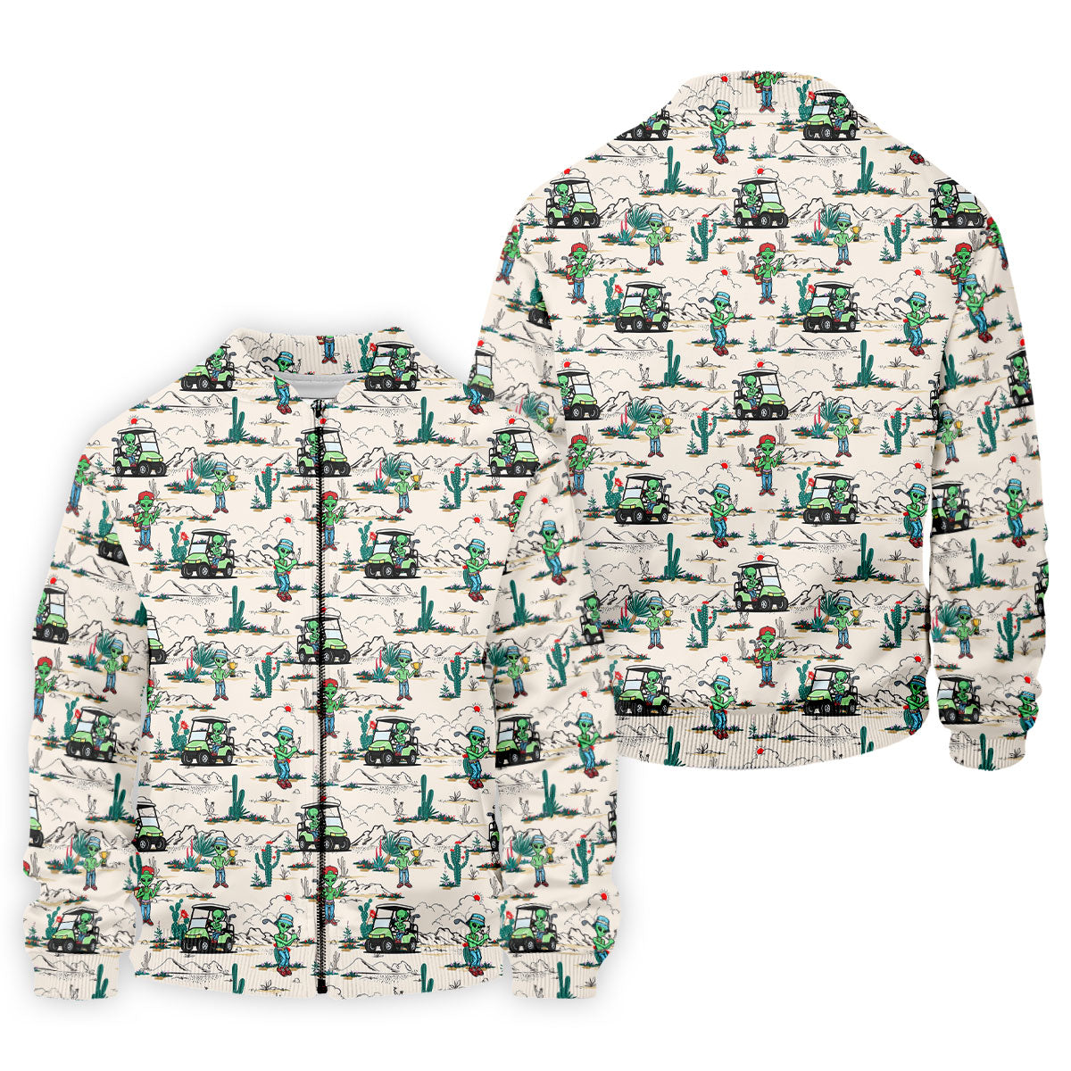 Beige Alien Desert Golf Pattern Golf Polo Shirt, Golf Polo Shirts For Men, Hawaiian Golf Shirt