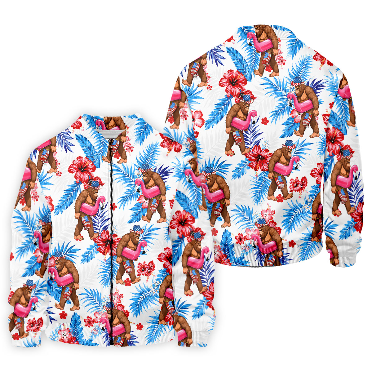 Bigfoot Flamingo Float Tropical Hawaiian Golf Shirt, Hawaiian Golf Shirt, Mens Golf Shirts