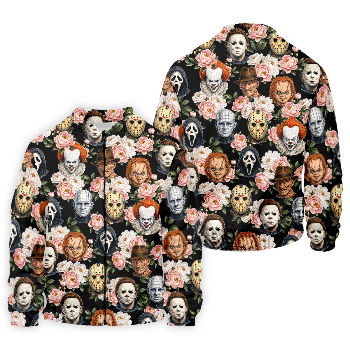 Horror Icons Floral Hawaiian Golf Shirt, Men's Golf Shirt, Printed Golf Shirts