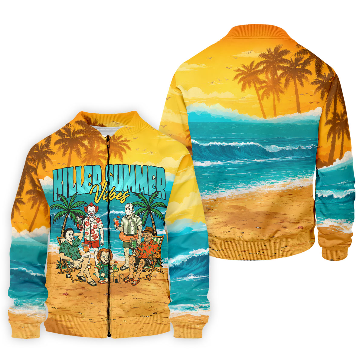 Killer Summer Vibes Horror Beach Party Golf Hawaiian Shirt, Men's Golf Shirt, Mens Golf Polo