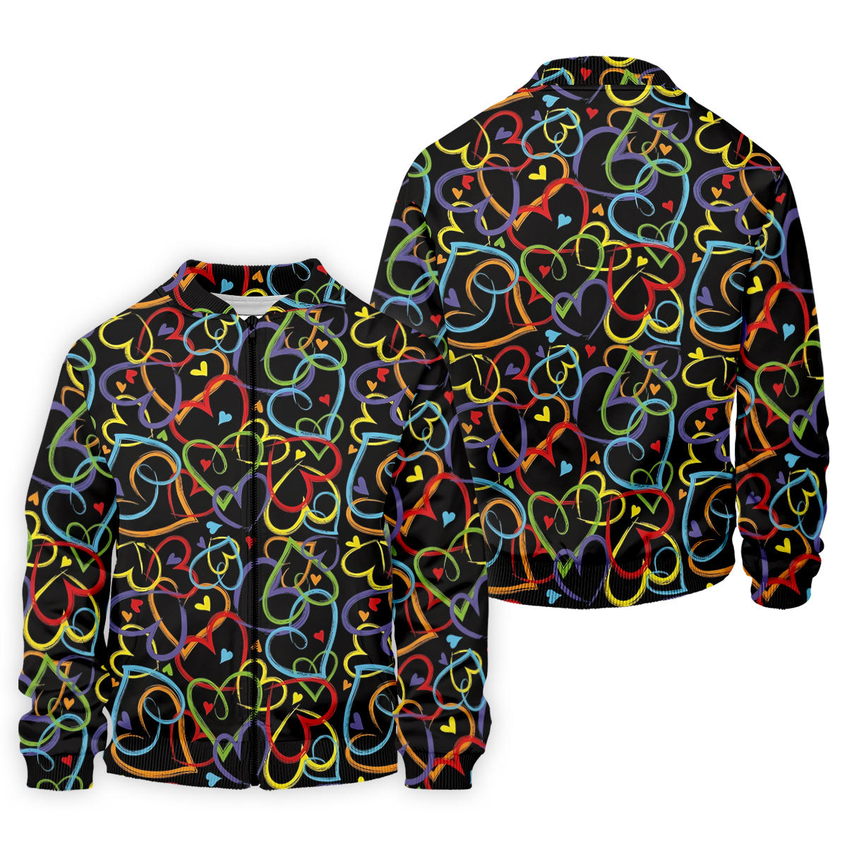 Colorful Heart Outline Pattern Golf Polo Shirt, Golf Polo Shirts For Men, Mens Golf Apparel
