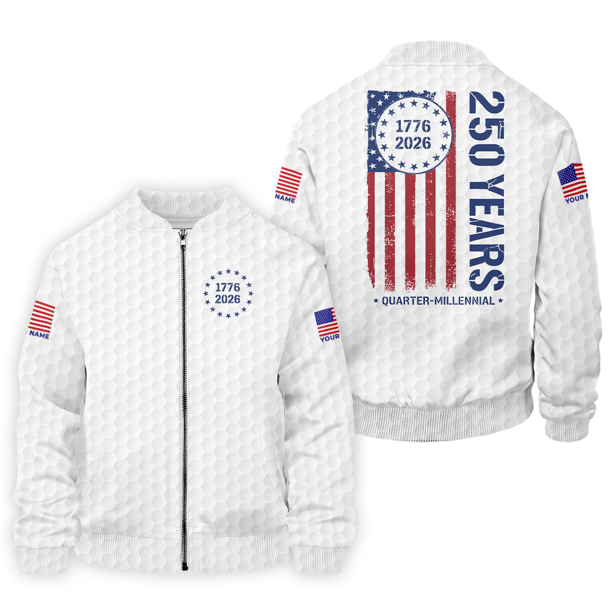 250 Years Quarter Millennnial Golf Ball Pattern White Patriotic Golf Shirt, 4th Of July Golf Shirts For Men