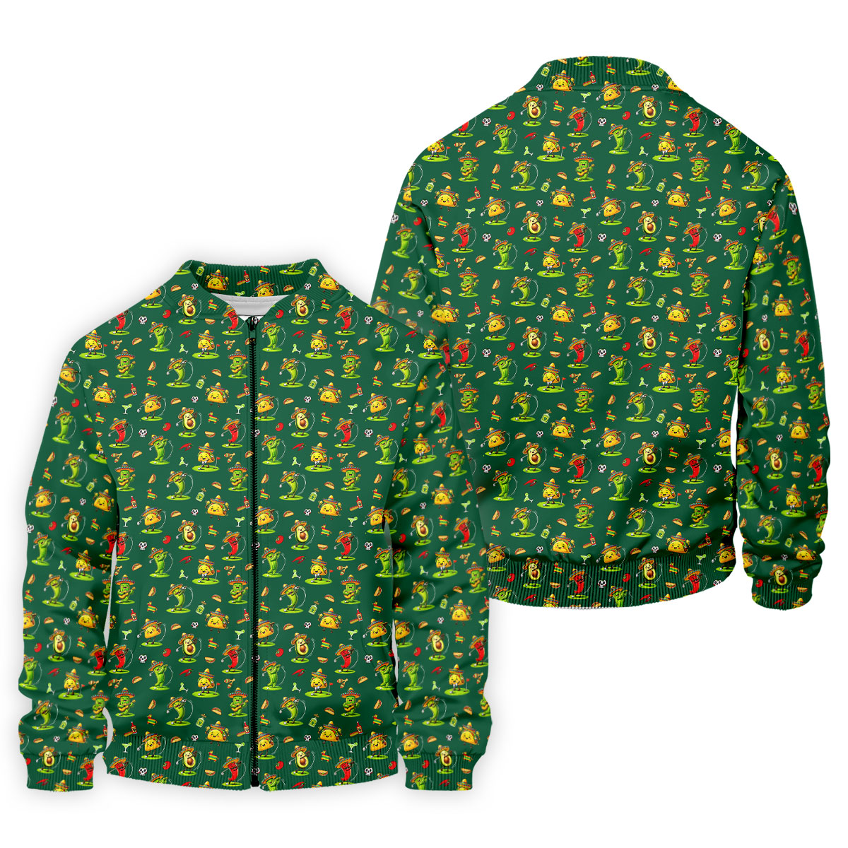 Mexican Cartoon Food Characters Cinco De Mayo Celebration Fiesta Themed Green Golf Shirts For Men
