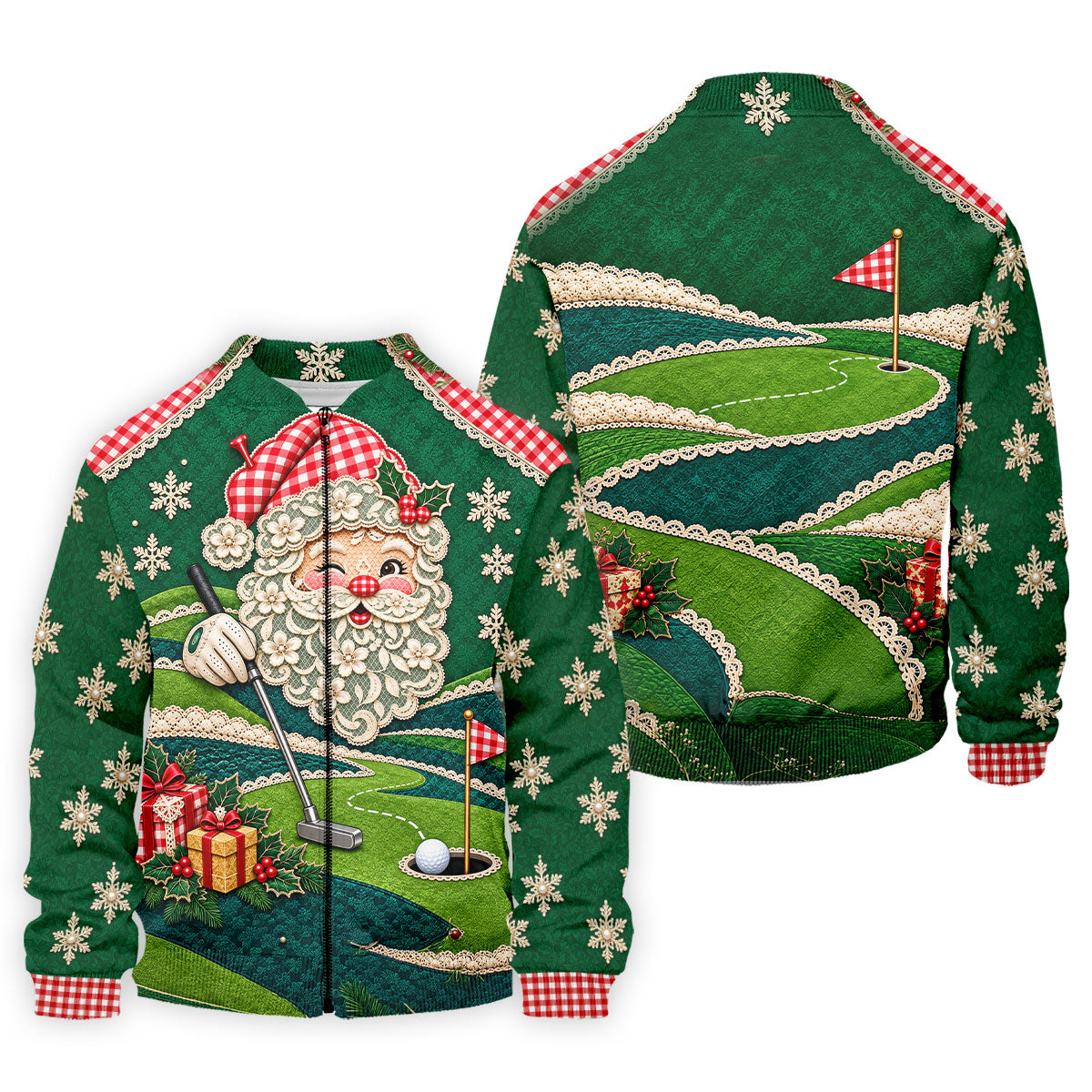 Christmas Winking Santa Golf Polo Shirt, Christmas Golf Shirt, Mens Golf Apparel