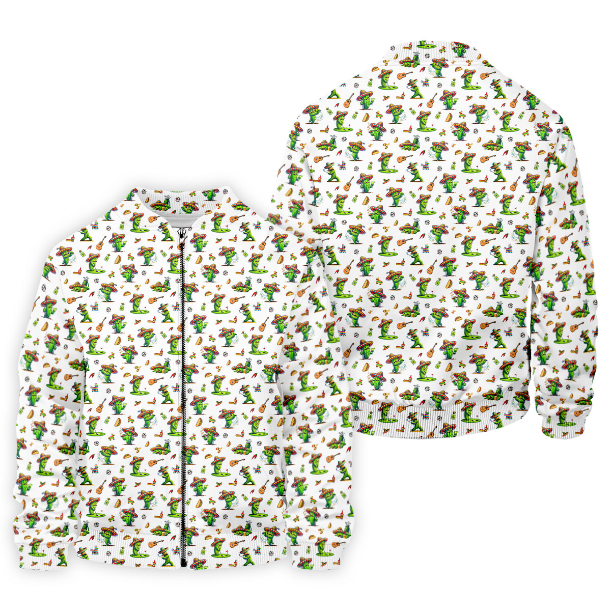Cartoon Mustach Funny Cactus Cinco De Mayo Celebration Fiesta Themed White Golf Shirts For Men