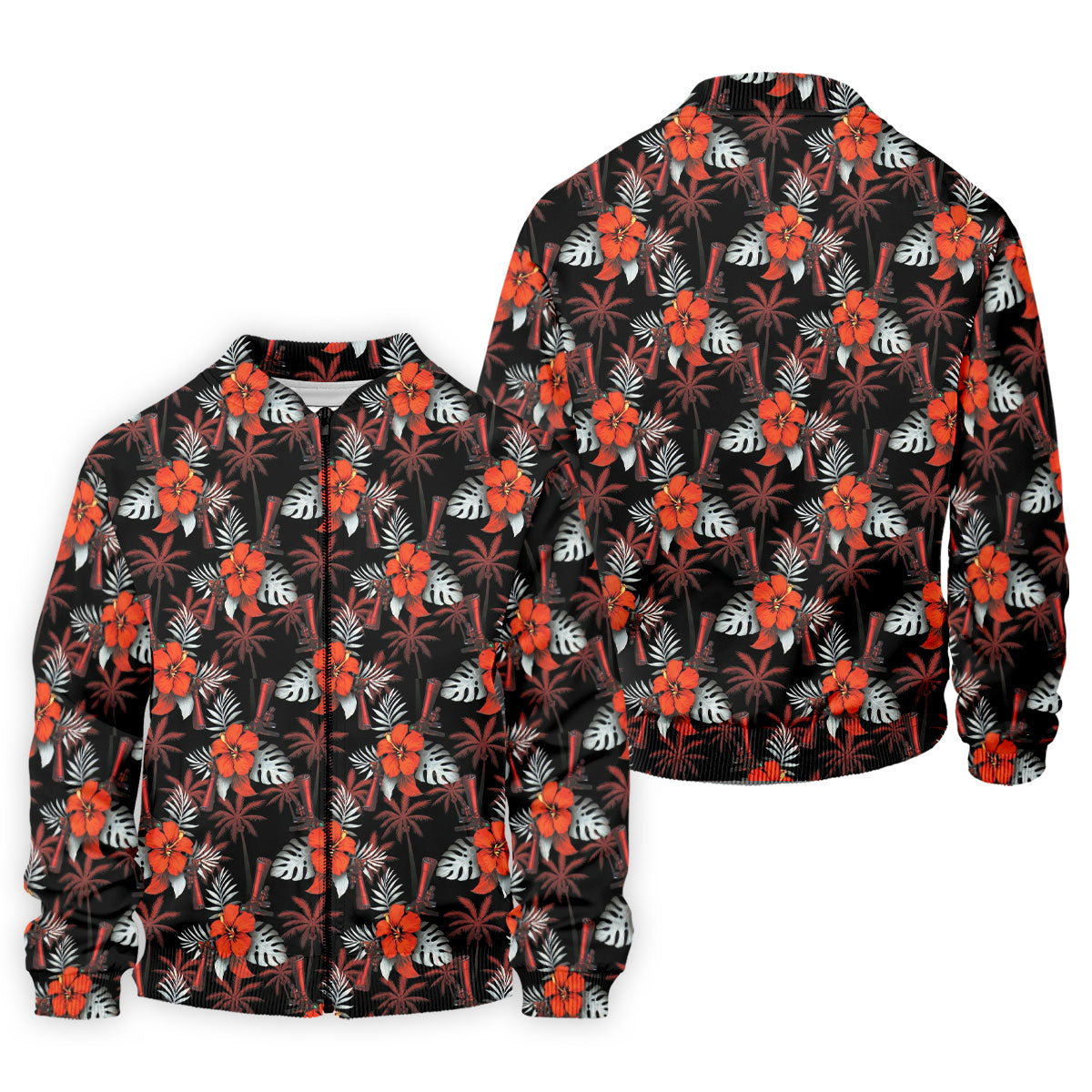 Orange Hibiscus Black Hawaiian Golf Shirt, Summer Vibe Golf Shirts For Men