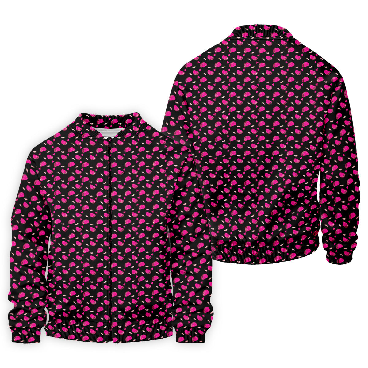 The Pink Taco Seamless Pattern Black Golf Shirt, Golf Tops For Men, Tacos Lover Golf Gift For Men