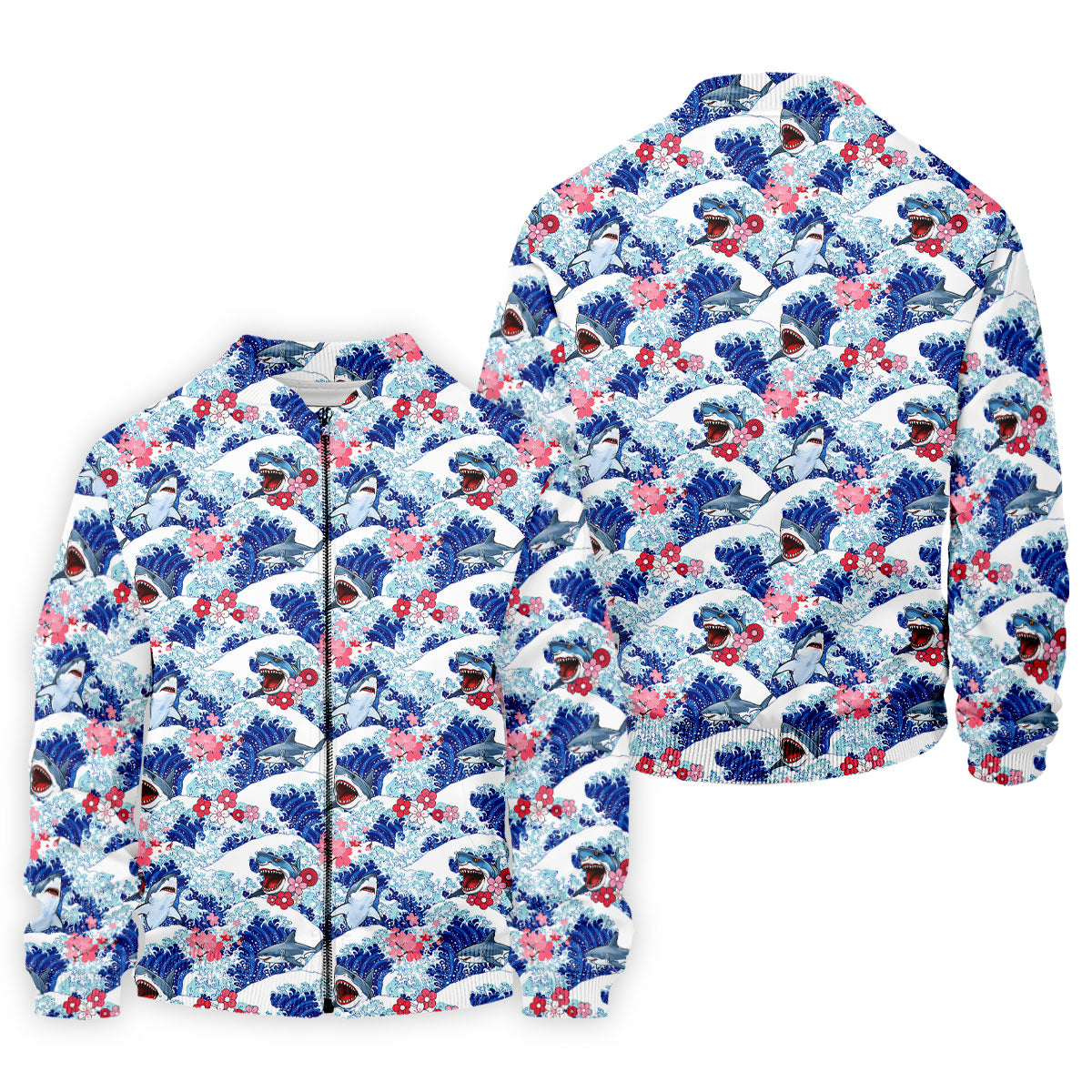Japanese Shark Wave Sakura Golf Shirt, Mens Golf Polo, Printed Golf Shirts, Golf Apparel For Men