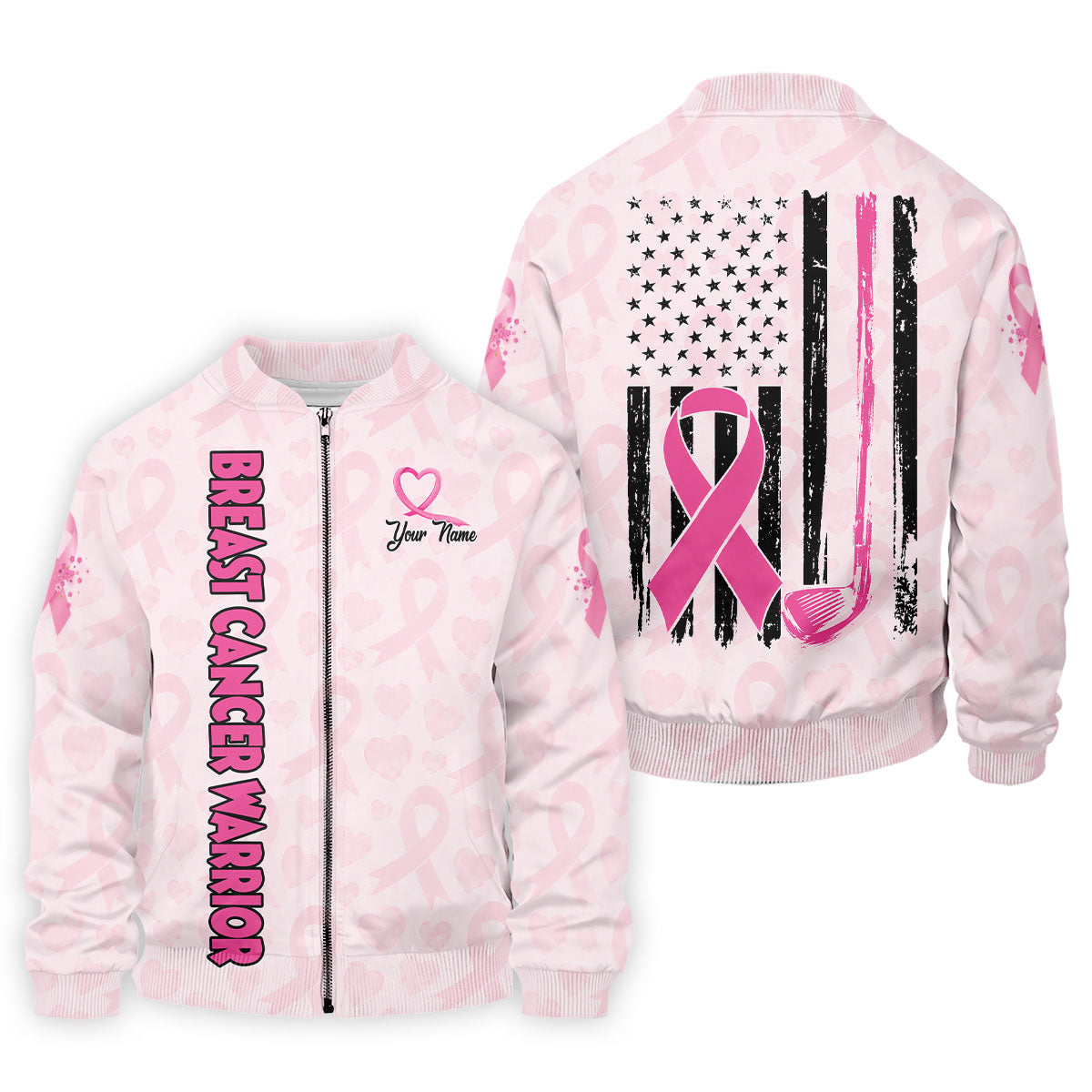Personalized Breast Cancer Warrior Pink Ribbon Polo, Mens Golf Polo, Golf Apparel For Men