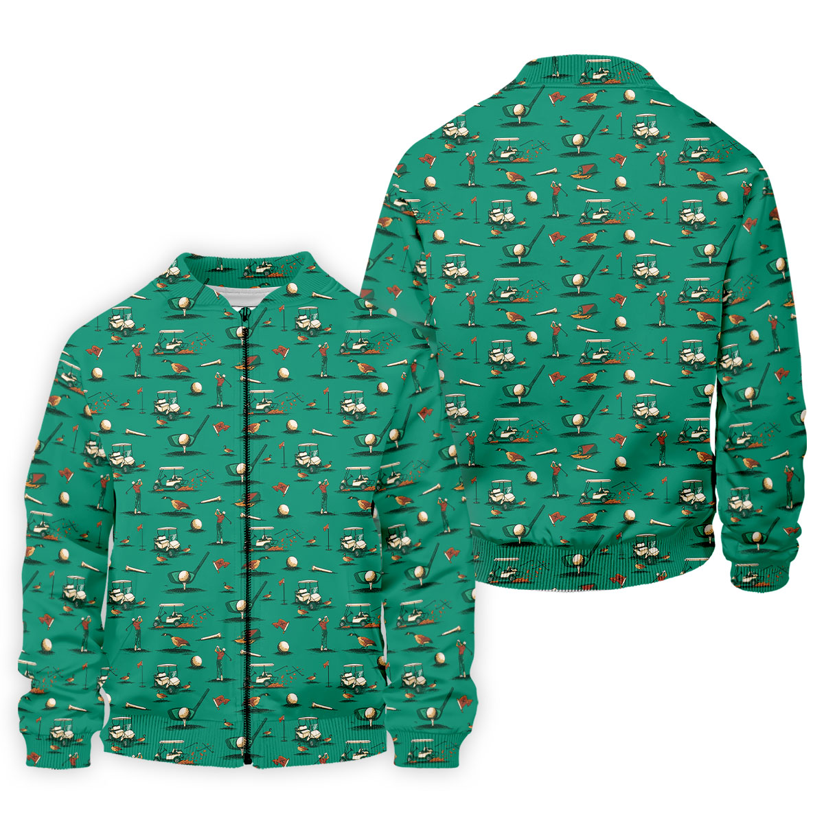 Funny Goose Golf Cart Pattern Green Polo Shirt, Men's Golf Shirt, Mens Golf Apparel