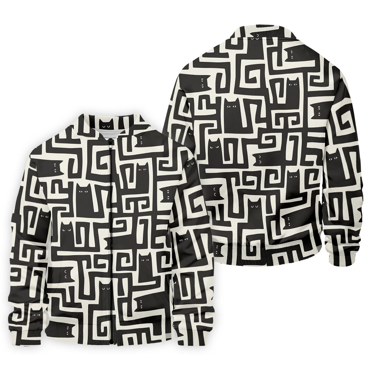 Minimalist Black Cat Maze Pattern Golf Polo Shirt, Men's Golf Shirt, Printed Golf Shirts