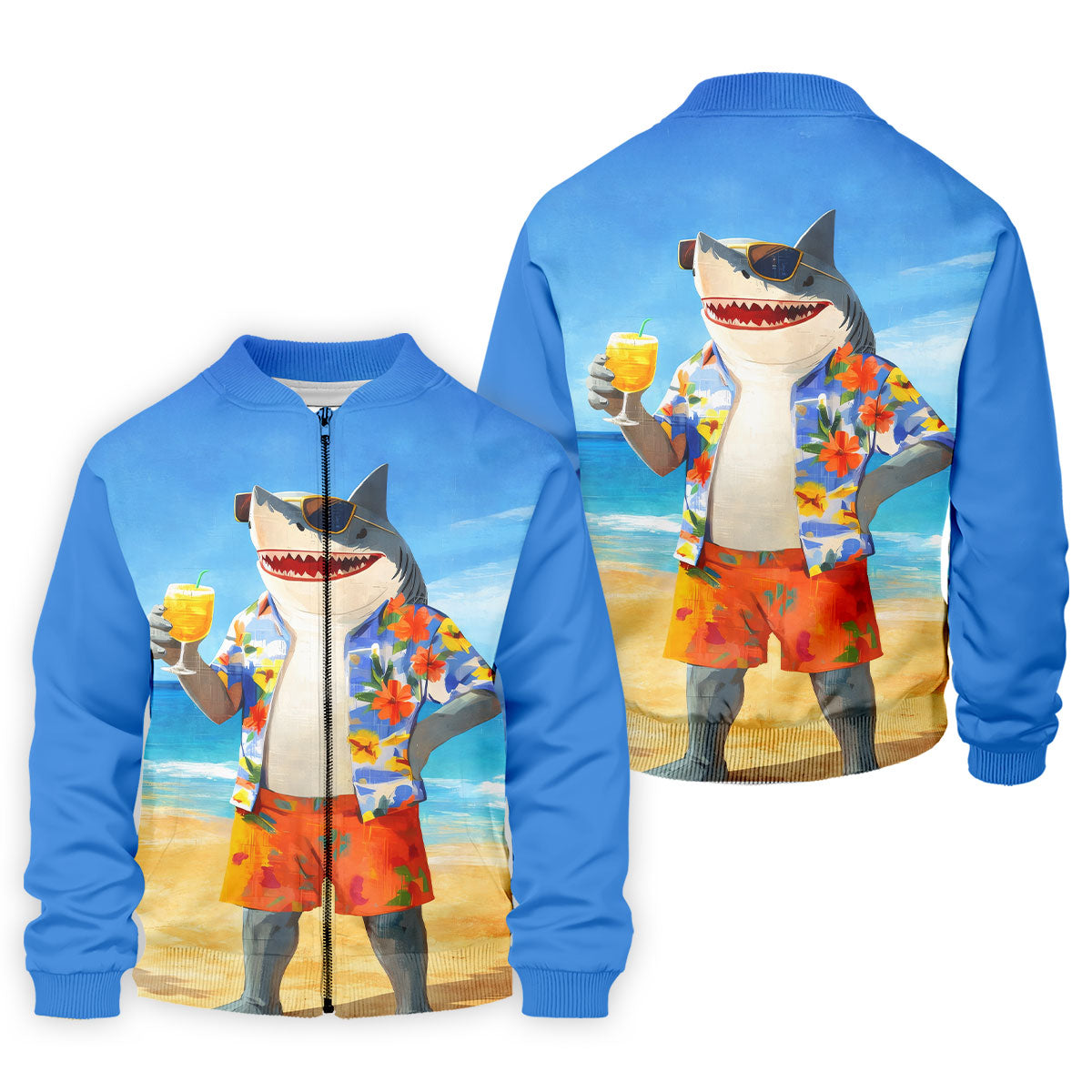 Funny Shark On Tropical Beach Vacation Golf Polo Shirt, Golf Shirts For Men, Hawaiian Golf Shirt