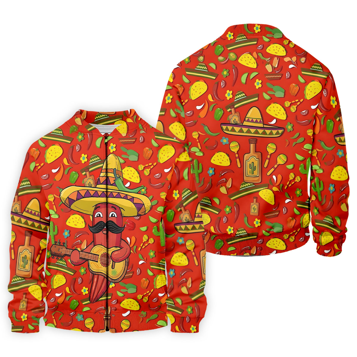 Cartoon Chili Pepper Mexican Guitar Cinco De Mayo Celebration Fiesta Themed Golf Shirts For Men