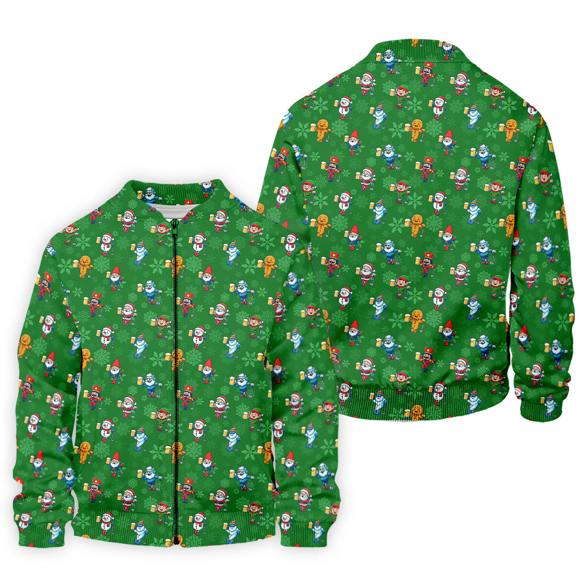 Christmas Characters Golf And Beer Green Men's Funny Golf Shirts, Christmas Golf Shirt, Polo Shirts For Men