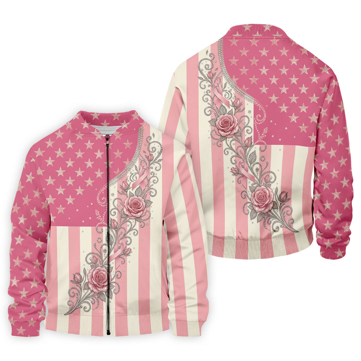 Pink Stars Stripes Rose Breast Cancer Polo Shirt, Men's Golf Shirt, Mens Golf Polo