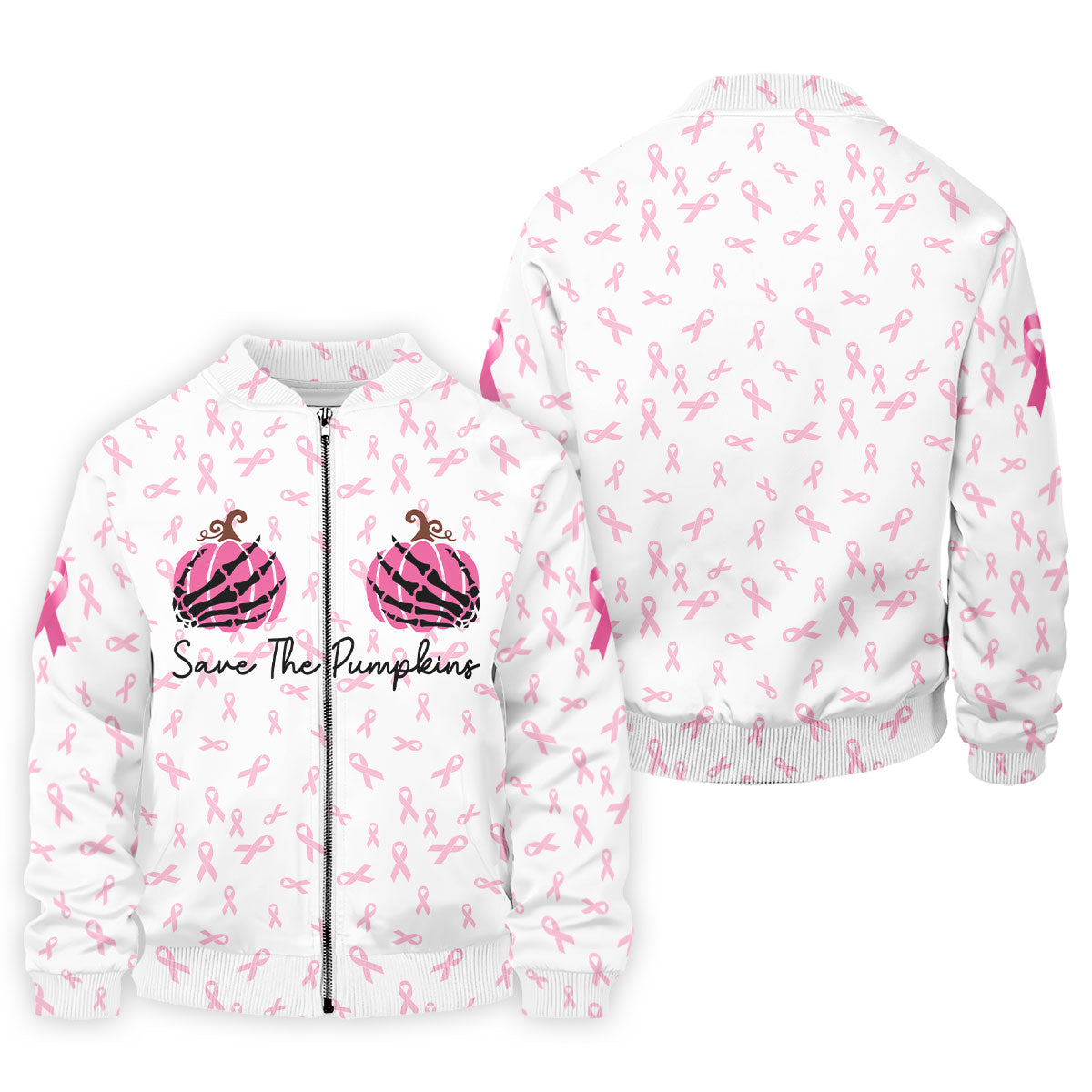 Save The Pumpkins Breast Cancer Ribbon Polo Shirt, Mens Golf Polo, Golf Apparel For Men