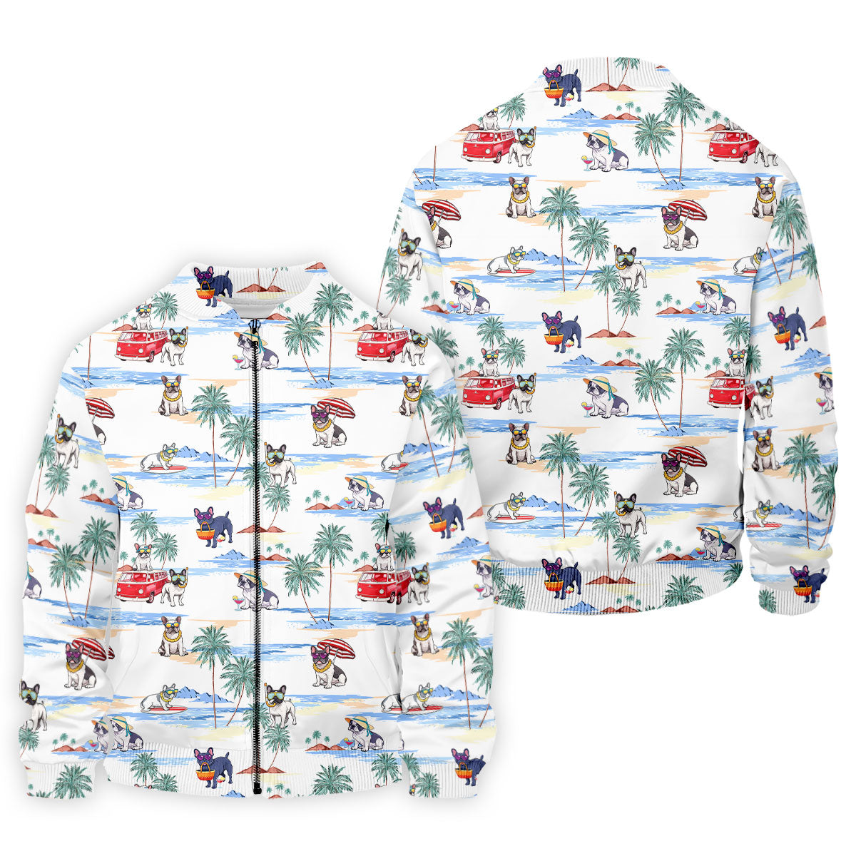 French Bulldog Beach Vacation Hawaiian Golf Polo Shirt, Mens Golf Shirts, Golf Apparel For Men