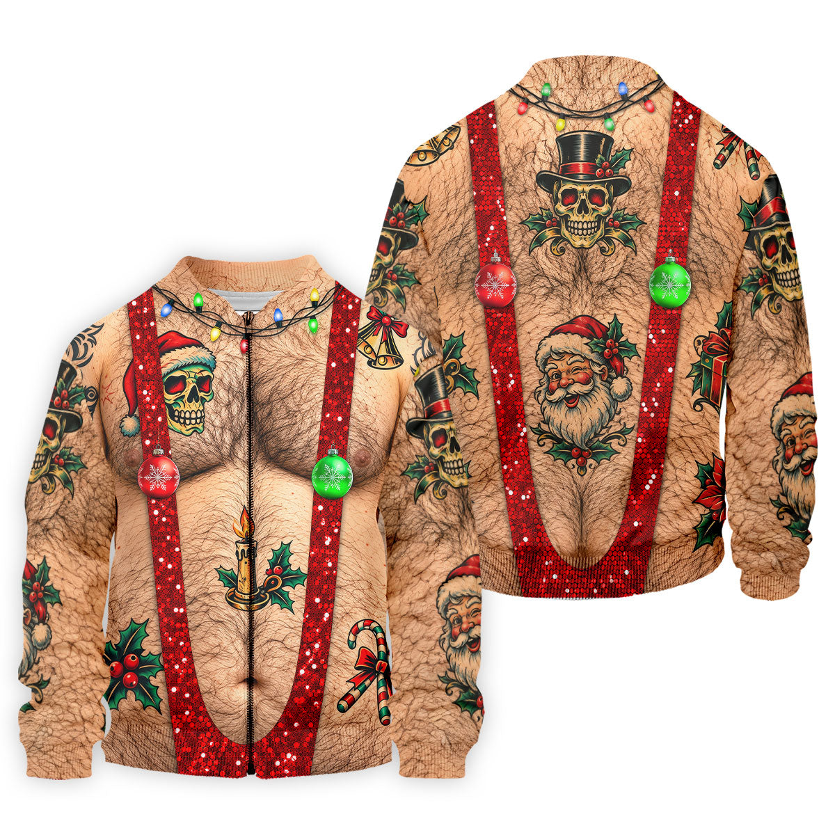 Santa Skull Hairy Chest Christmas Golf Shirt, Mens Golf Polo, Golf Shirts For Men