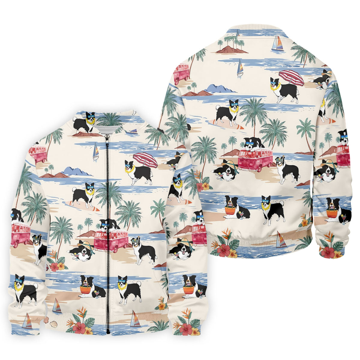 Tropical Border Collie Beach Hawaiian Golf Polo Shirt, Golf Polo Shirts For Men, Mens Polo Shirts