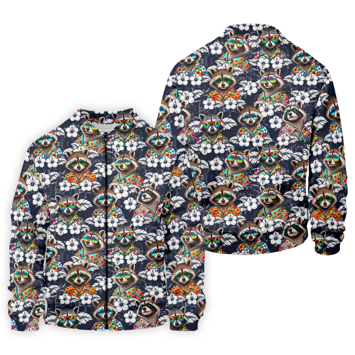 Cool Raccoons in Rainbow Sunglasses Hawaiian Golf Polo, Golf Tops For Men, Golfing Apparel