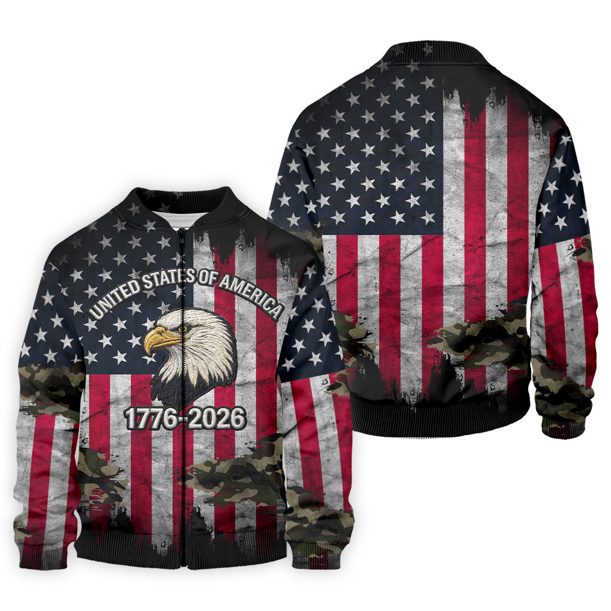 USA Bald Eagle 250 Years Camo American Flag Golf Shirt, Patriotic 4th Of July Golf Shirts For Men
