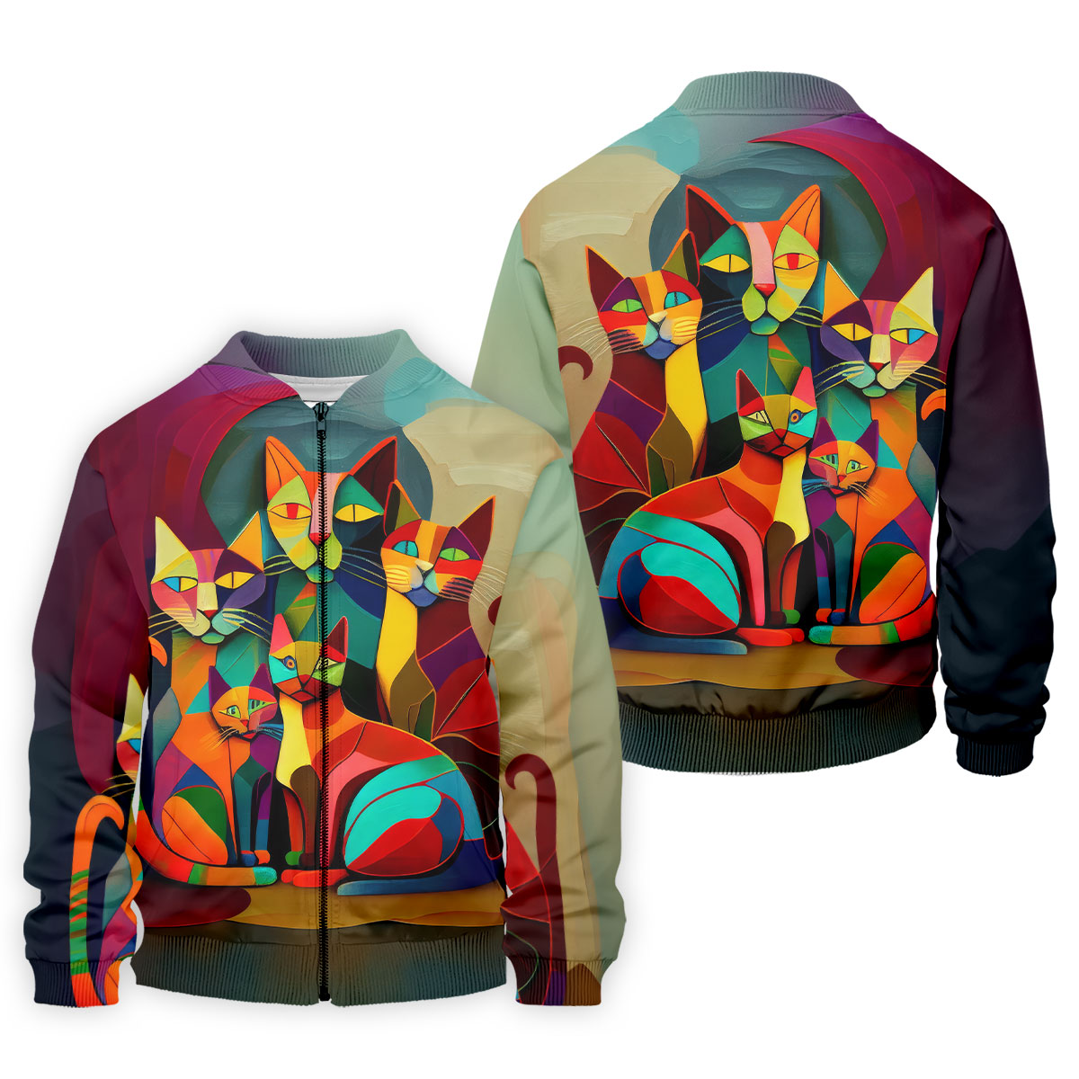 Abstract Colorful Cat Halloween Golf Polo Shirt, Men's Golf Shirt, Hawaiian Golf Shirt