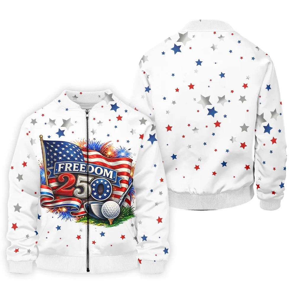 Freedom 250 Independence Celebration American Flag Golf Shirt, Patriotic 4th Of July Golf Shirts For Men