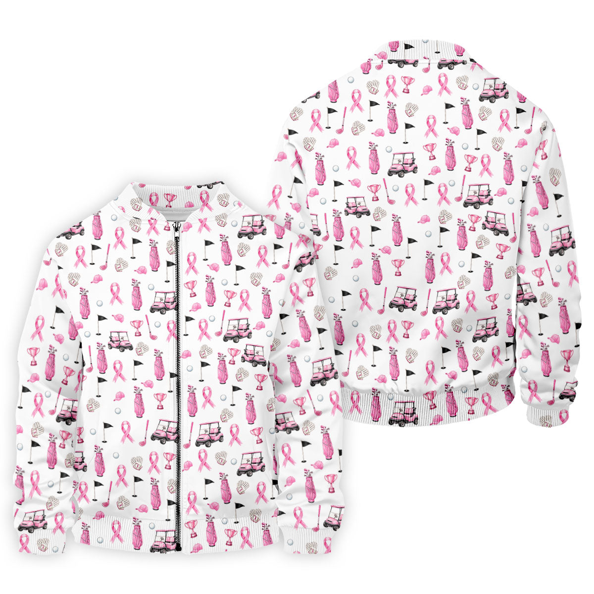 Pink Golf Cart Ribbon Breast Cancer Polo Shirt, Golf Shirts For Men, Mens Golf Apparel
