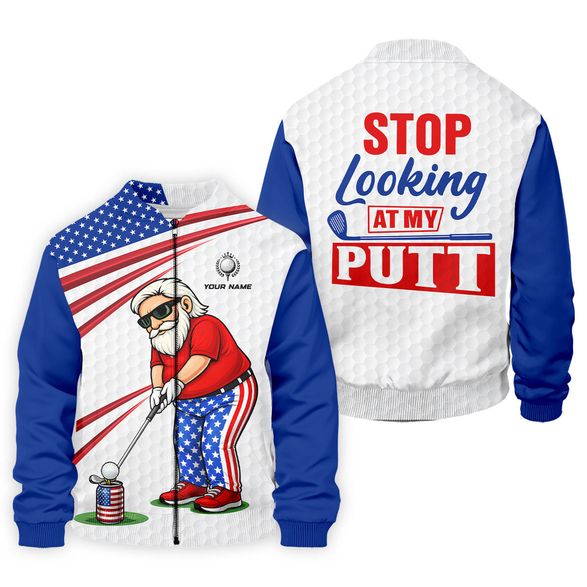 Stop Looking At My Putt Golf Ball Pattern 250 Years Patriotic 4th Of July Golf Shirts For Men