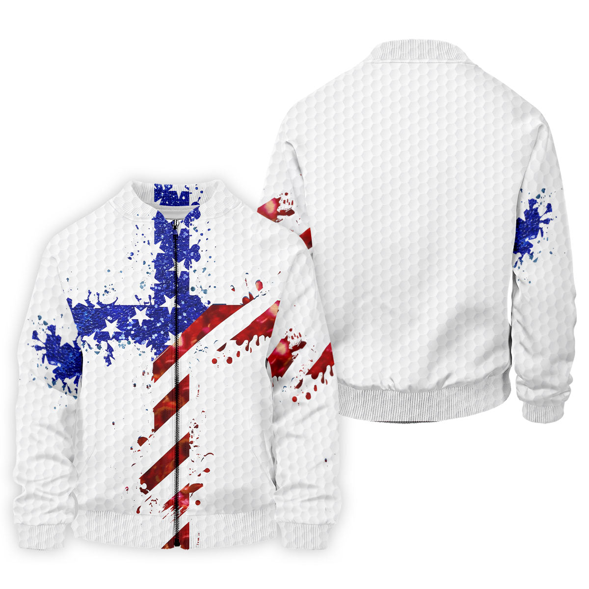 Red White Blue Paint Splash Faith Cross Patriotic Golf Shirt, 250 Years 4th Of July Golf Shirts For Men
