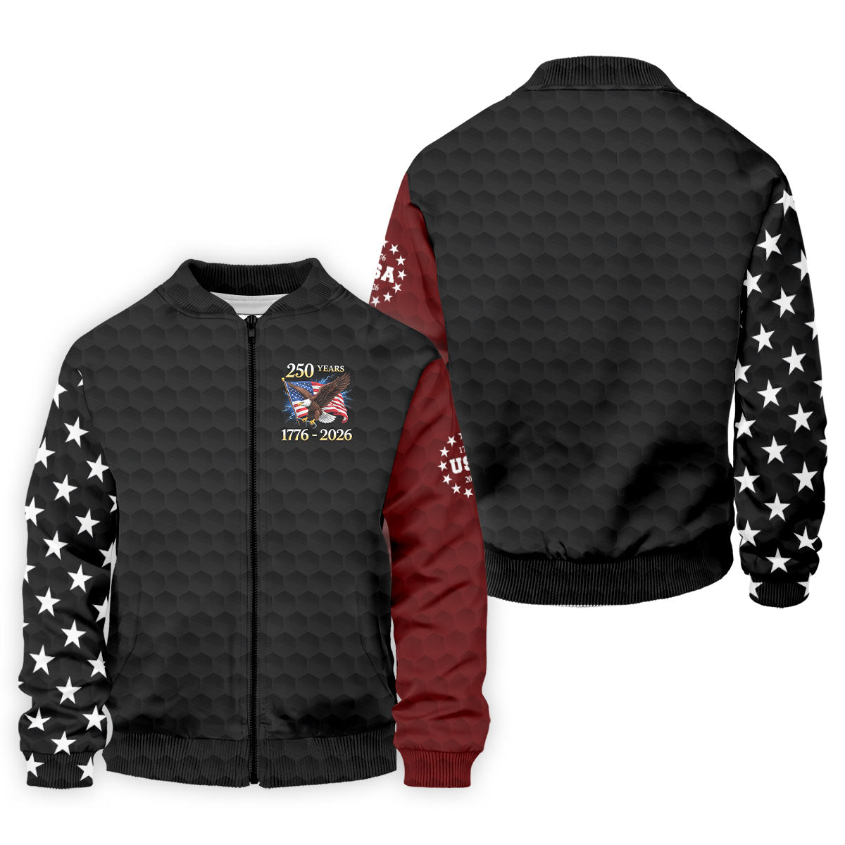 250 Years Bald Eagle US Flag Golf Shirt, Patriotic 4th Of July Golf Ball Pattern Golf Shirts For Men