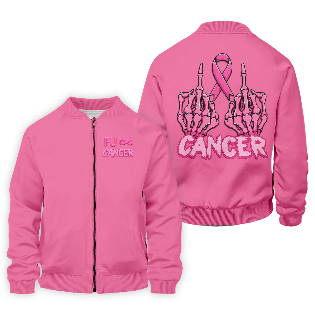 Pink F Cancer Skeleton Middle Finger Breast Cancer Polo Shirt, Men's Golf Shirt, Printed Golf Shirts