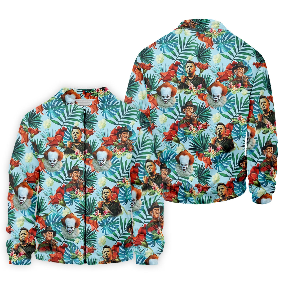 Tropical Horror Character Hawaiian Golf Shirt, Mens Golf Polo, Halloween Golf Shirt
