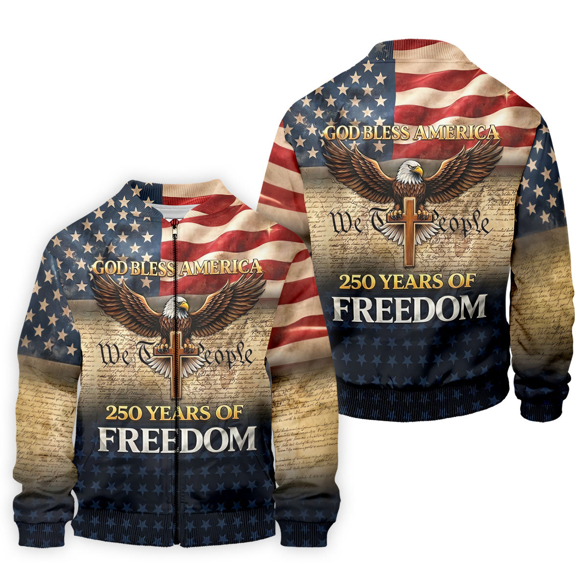 God Bless America 250 Years Of Freedom Retro Golf Shirt, Patriotic 4th Of July Golf Shirts For Men