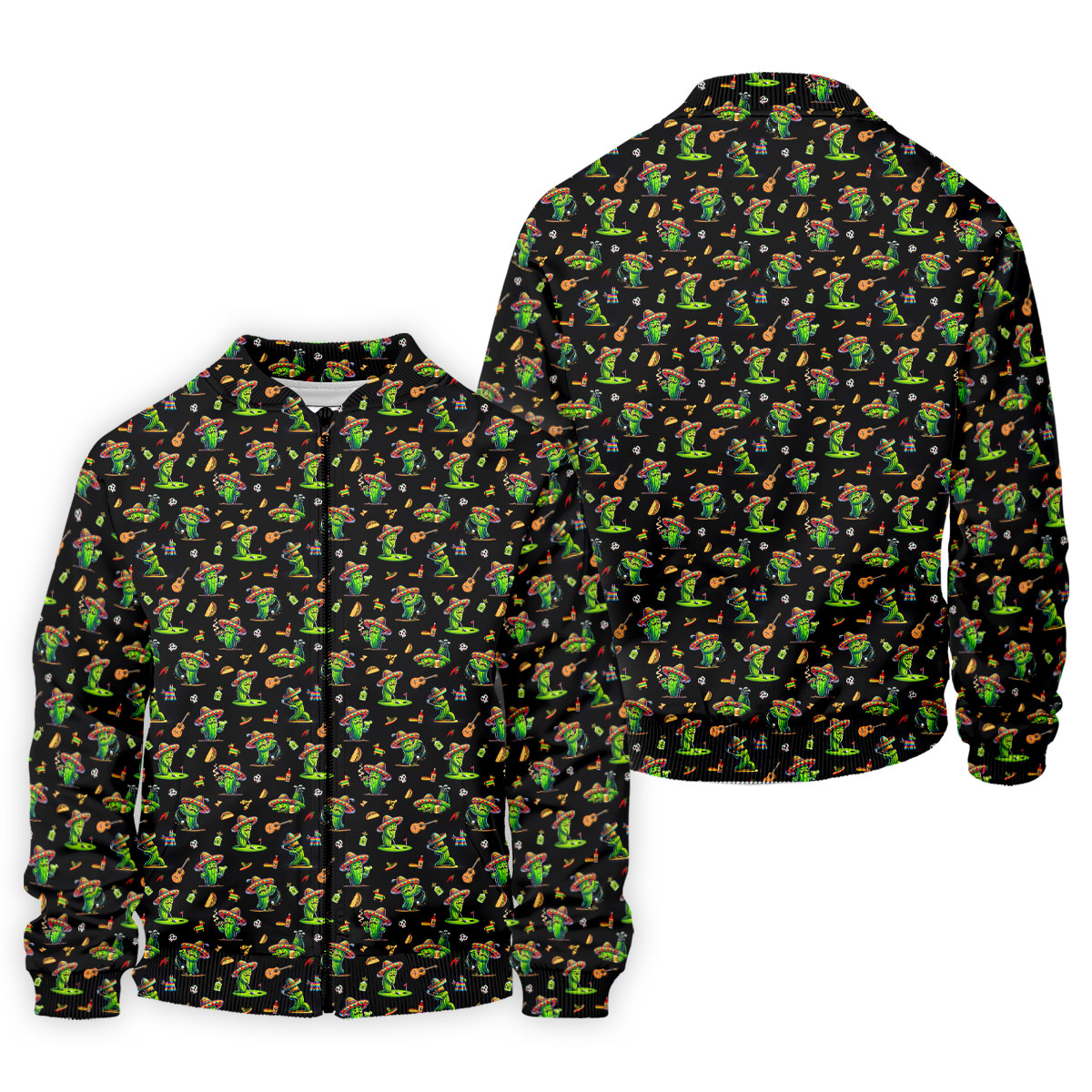 Cartoon Mustach Funny Cactus Cinco De Mayo Celebration Fiesta Themed Black Golf Shirts For Men