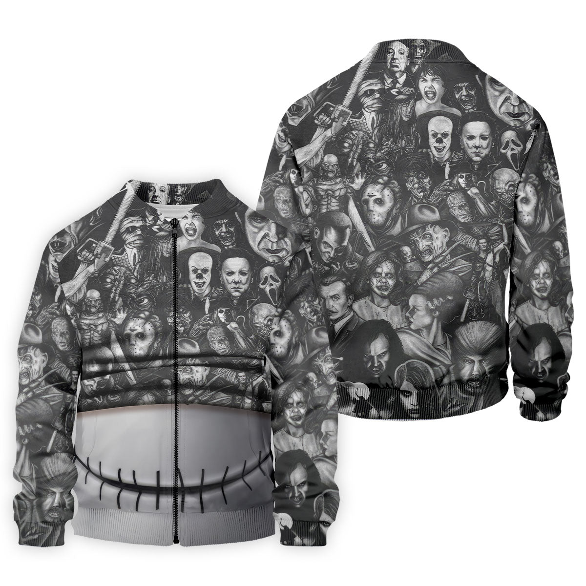 Stitched Skull Horror Character Halloween Polo Shirt, Men's Golf Shirt, Mens Polo Shirts