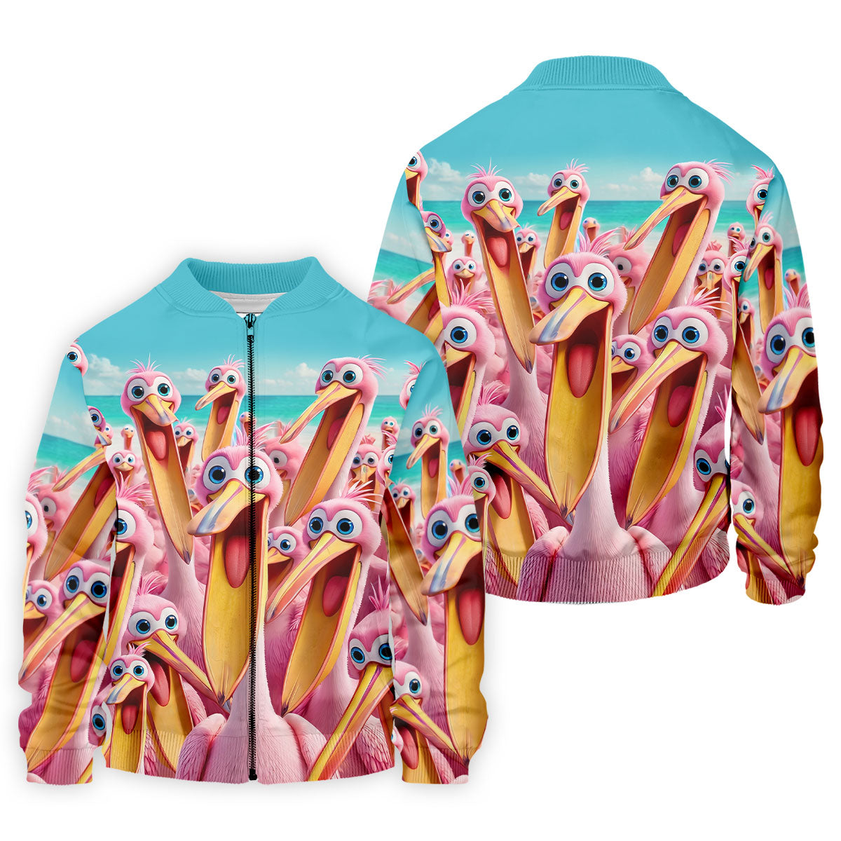 Funny Pink Pelican Beach Crowd Design Hawaiian Golf Shirt, Golf Shirts For Men, Polo Shirts For Men