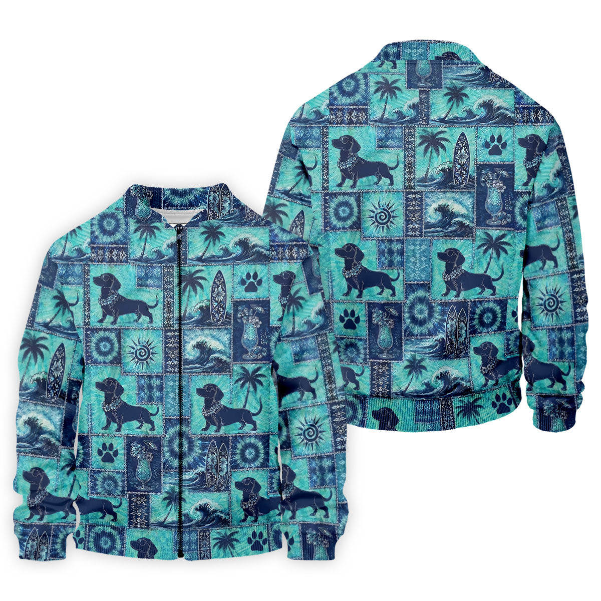 Funny Tropical Dog Surf Patchwork Golf Polo Shirt, Mens Golf Polo, Printed Golf Shirts