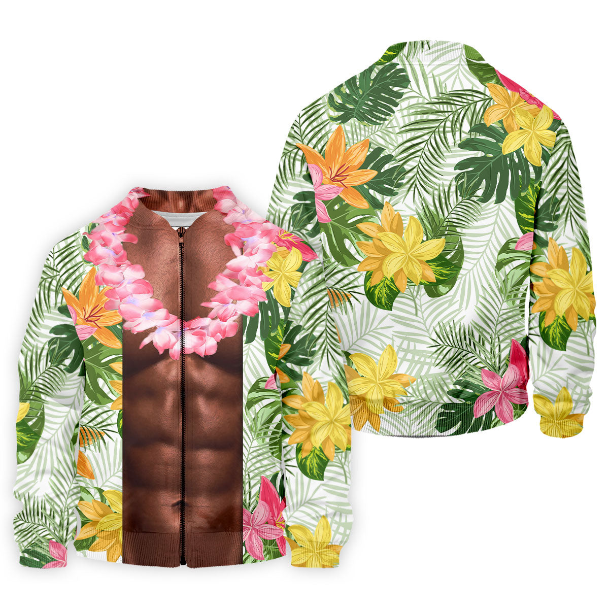 Tan Skin Tropical Muscle Chest Hawaiian Golf Polo Shirt, Golf Apparel For Men, Printed Golf Shirts