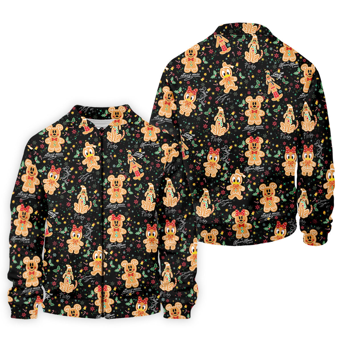 Cute Gingerbread Classic Cartoon Characters Christmas Golf Shirt, Black Golf Shirt, Polo Shirts For Men