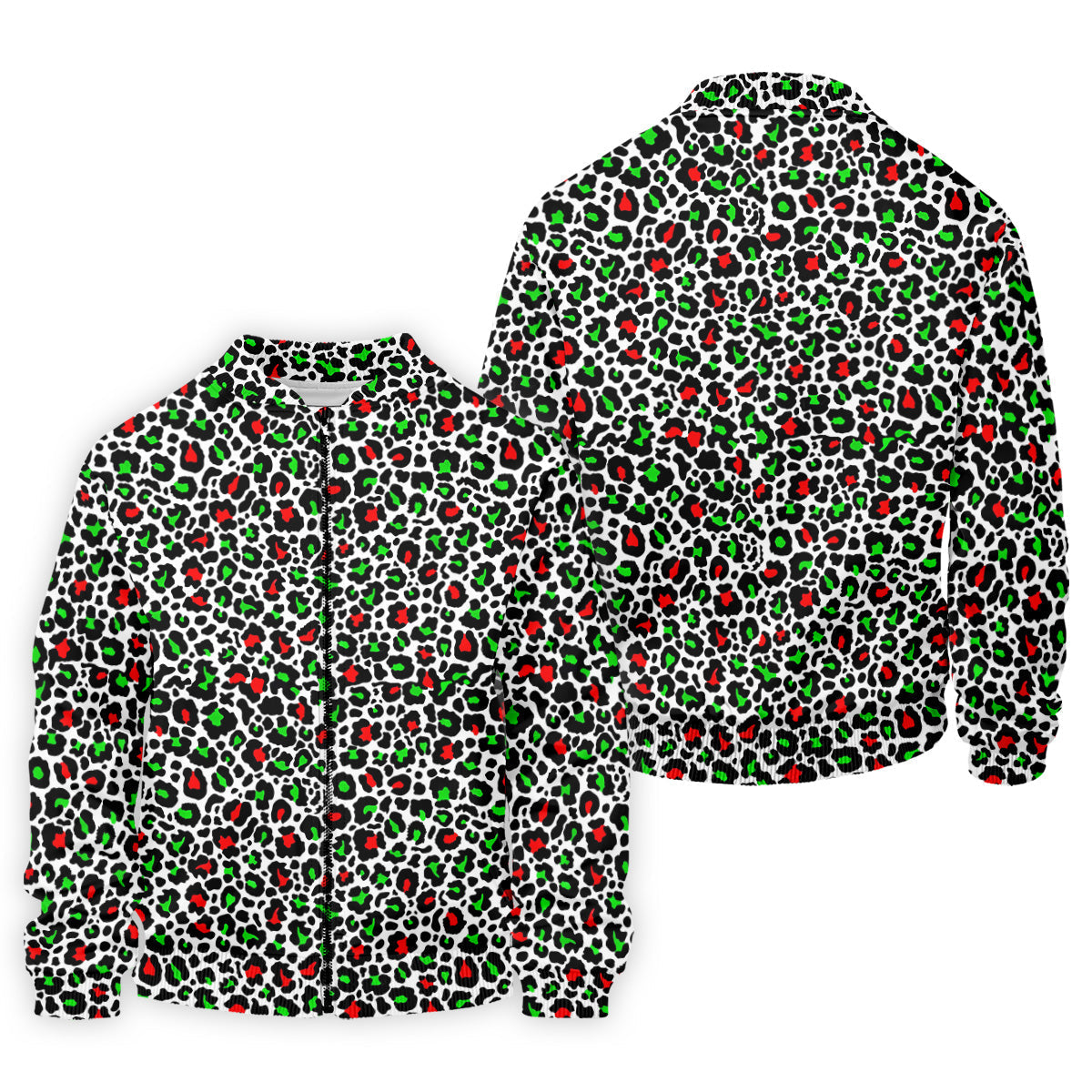 Leopard Pattern Xmas Pine Tree Green And Red Golf Tops For Men, Christmas Golf Shirt, Polo Shirts For Men