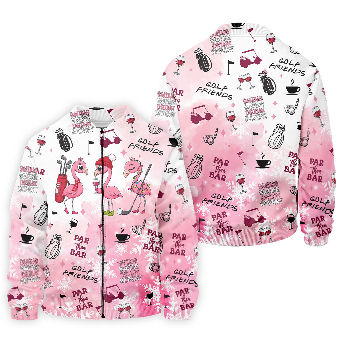 Golf Friends Par Then Bar Flamingo Christmas Golf Shirt, Golf Tops For Men, Pink Golf Polo, Golf Gift For Men