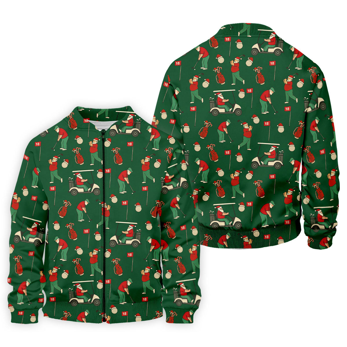 Golfing Santa Green Christmas Golf Tops For Men, Men's Funny Golf Shirts, Christmas Golf Shirt