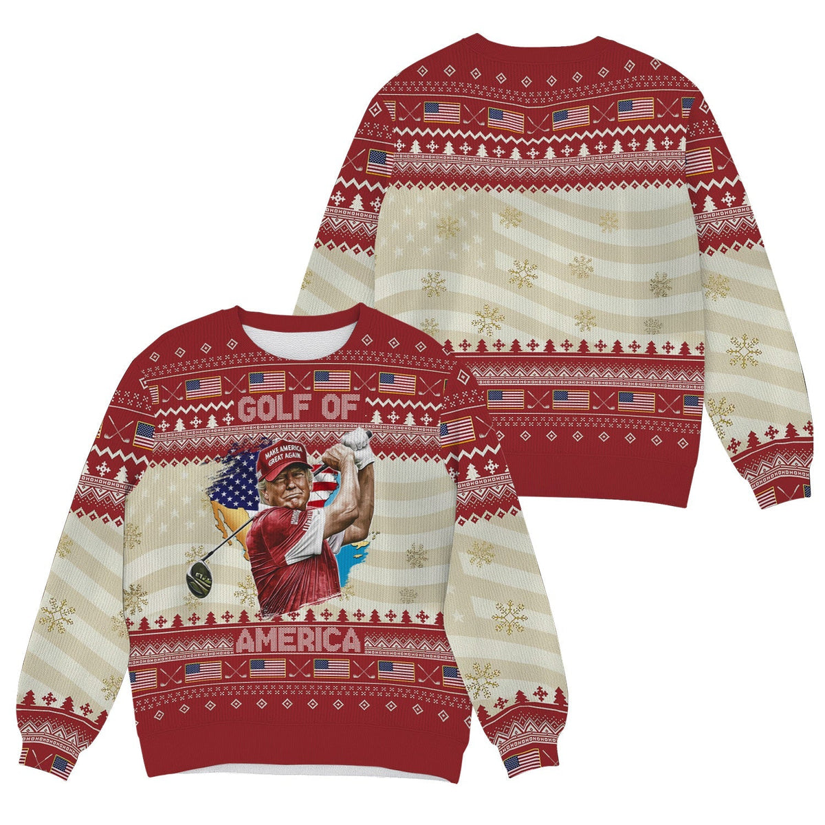 Trump Golf Of America Christmas Golf Shirt Christmas Ugly Sweater, Golf Ugly Christmas Sweater, Christmas Golf Shirt